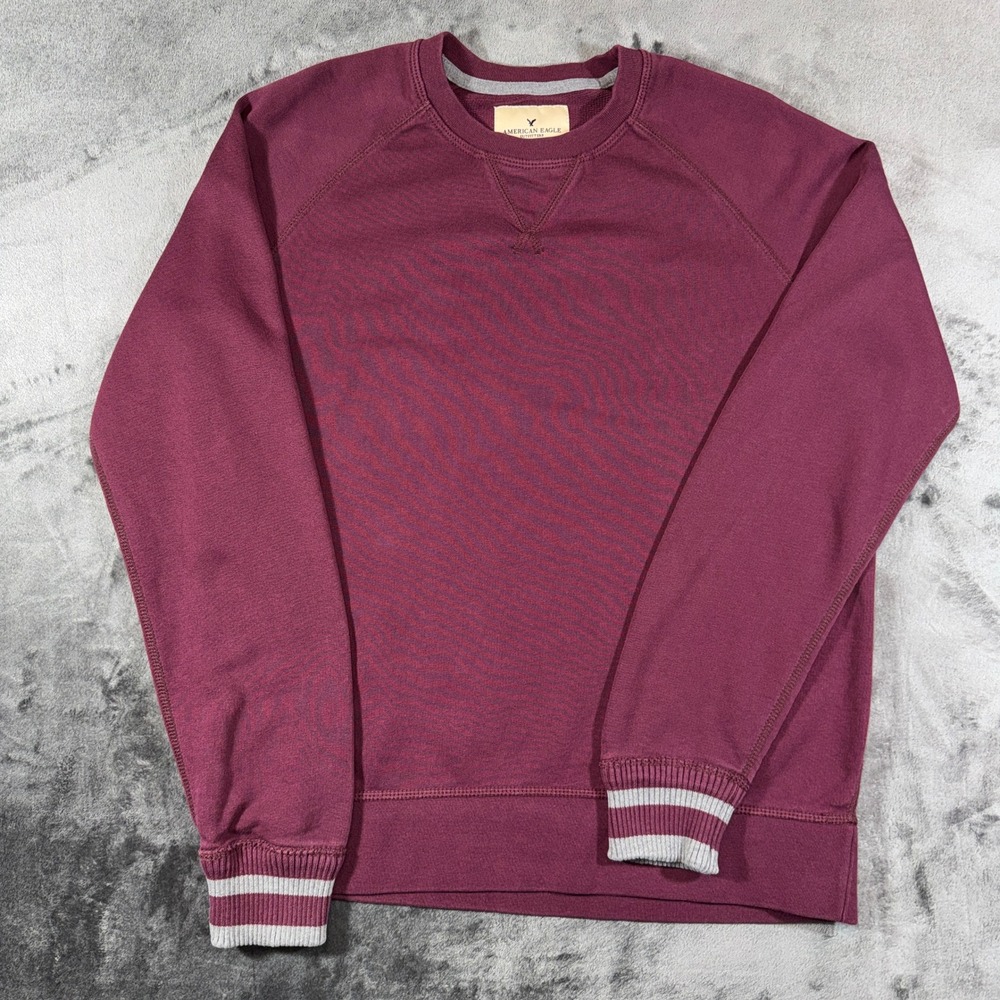 American Eagle Mens Burgundy Raglan Crewneck Sweatshirt Medium 100% Cotton